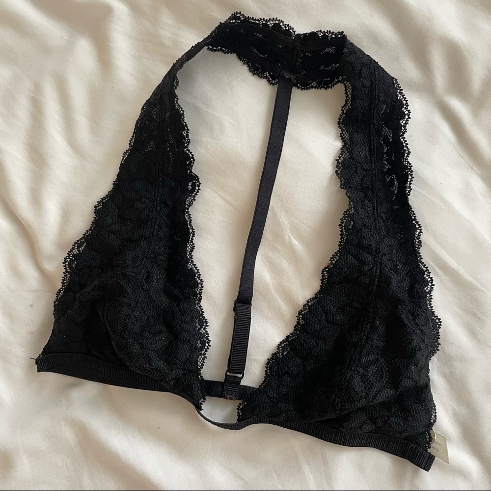 Free People Black Lace Halter Bralette